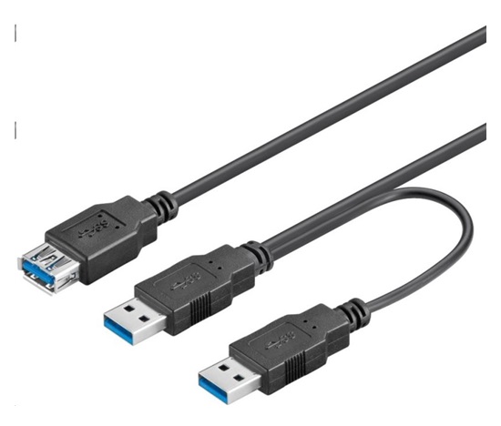 PremiumCord USB 3.0 napájecí Y kabel A/Male + A/Male -- A/Female DUÁLNÍ (extra napájení)