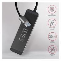 AXAGON HUE-MSA, 4x USB 3.2 Gen 1 SWITCH hub, kovový, micro USB nap. konektor, kabel USB-A 20cm