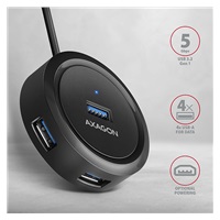 AXAGON HUE-P1A, 4x USB 3.2 Gen 1 ROUND hub, micro USB napájecí konektor, kabel USB-A 30cm