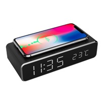 GEMBIRD digitální budík s funkcí bezdrátového nabíjení, black/černá