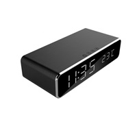 GEMBIRD digitální budík s funkcí bezdrátového nabíjení, black/černá