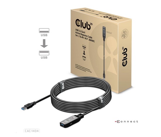 Club3D Kabel USB 3.2 Gen1 Active Repeater Cable M/F 28AWG, 5m