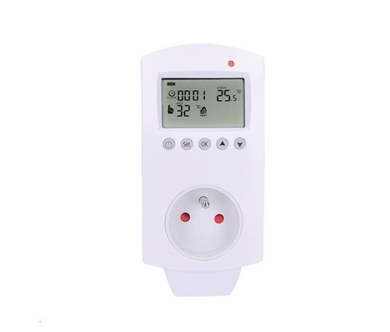 Solight termostaticky spínaná zásuvka, zásuvkový termostat, 230V/16A, režim vytápění nebo chlazení, různé teplotní režim