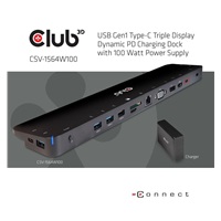 Club3D dokovací stanice USB-C 3.2 s napájecím adaptérem Triple Display Dynamic PD, 100 W