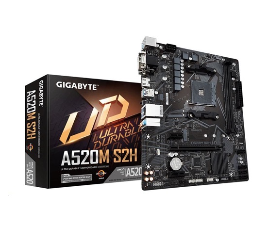 BAZAR-GIGABYTE MB Sc AM4 A520M S2H, AMD A520, 2xDDR4, 1xHDMI, 1xDVI, VGA, mATX-po opravě (bez přísl.)