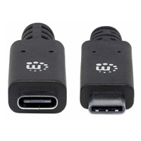 Manhattan USB-C kabel, USB 3.1 Gen 2, USB-C Male na USB-C Female, 10 Gbps, 5 A, 50cm, černá