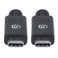 Manhattan USB-C kabel, USB 3.1 Gen 2, USB-C Male na USB-C Male, 10 Gbps, 5 A, 1m, černá