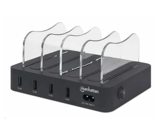 Manhattan USB nabíjecí stanice, 4-Port USB Charging Station, USB-A, černá