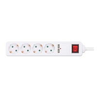 Manhattan prodlužovací přívod, 4 zásuvky, vypínač, 2xUSB, 2m, bílá