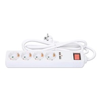 Manhattan prodlužovací přívod, 4 zásuvky, vypínač, 2xUSB, 2m, bílá
