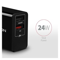 AXAGON ACU-QS24, QC & SMART nabíjačka do siete 24W, 2x port USB-A, QC3.0/AFC/FCP + 5V/1,2A