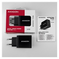 AXAGON ACU-QS24, QC & SMART nabíjačka do siete 24W, 2x port USB-A, QC3.0/AFC/FCP + 5V/1,2A