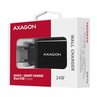 AXAGON ACU-QS24, QC & SMART nabíjačka do siete 24W, 2x port USB-A, QC3.0/AFC/FCP + 5V/1,2A