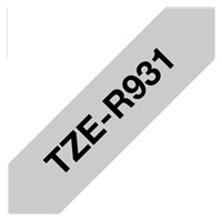 BROTHER TZE-R931 - kazeta TZ šířky 12mm, TEXTILNÍ páska 4m- pro tvorbu dárků - NELEPÍCÍ - STŘÍBRNÁ PÁSKA, ČERNÝ POTISK
