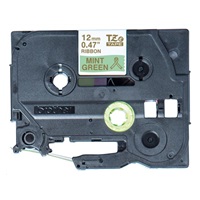 BROTHER TZE-RM34 - kazeta TZ šířky 12mm, TEXTILNÍ páska 4m- pro tvorbu dárků - NELEPÍCÍ - MÁTOVÁ PÁSKA ZLATÝ POTISK gold