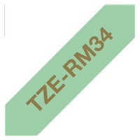 BROTHER TZE-RM34 - kazeta TZ šířky 12mm, TEXTILNÍ páska 4m- pro tvorbu dárků - NELEPÍCÍ - MÁTOVÁ PÁSKA ZLATÝ POTISK gold
