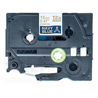 BROTHER TZE-RN34 - kazeta TZ šířky 12mm, TEXTILNÍ páska 4m- pro tvorbu dárků - NELEPÍCÍ - MODRÁ PÁSKA, ZLATÝ POTISK gold