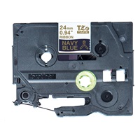 BROTHER TZE-RN54 - kazeta TZ šířky 24mm, TEXTILNÍ páska 4m- pro tvorbu dárků - NELEPÍCÍ - MODRÁ PÁSKA, ZLATÝ POTISK gold