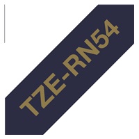 BROTHER TZE-RN54 - kazeta TZ šířky 24mm, TEXTILNÍ páska 4m- pro tvorbu dárků - NELEPÍCÍ - MODRÁ PÁSKA, ZLATÝ POTISK gold