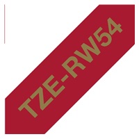 BROTHER TZE-RW54 - kazeta TZ šířky 24mm, TEXTILNÍ páska 4m- pro tvorbu dárků - NELEPÍCÍ -ČERVENÁ PÁSKA ZLATÝ POTISK gold