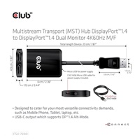 Club3D hub MST USB-C na DisplayPort, 4K60Hz (M/F)