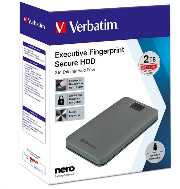 VERBATIM externí HDD 2.5" 2TB, Executive Fingerprint Secure, USB 3.2