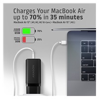 AXAGON ACU-DPQ65, GaN nabíječka do sítě 65W, 3x port (USB-A + dual USB-C), PD3.0/QC4+/PPS/Apple, černá