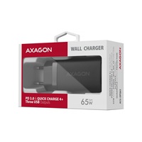 AXAGON ACU-DPQ65, GaN nabíječka do sítě 65W, 3x port (USB-A + dual USB-C), PD3.0/QC4+/PPS/Apple, černá