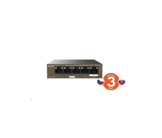 Tenda TEG1105PD - 5-port PoE PD Gigabit Ethernet Switch, 1x PoE IN, 4x PoE OUT, Kov, Fanless