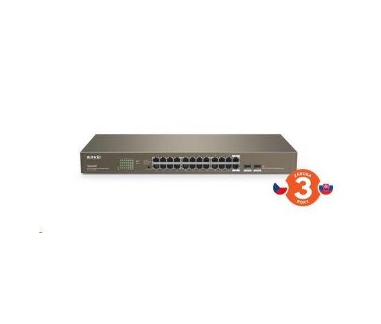 Tenda TEG1024F - 22-port Gigabit Ethernet Switch + 2x Combo SFP/RJ45, 10/100/1000 Mbps, Fanless, Rackmount, Kov