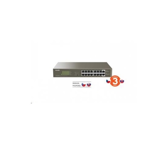 Tenda TEG1116P-16-150W - PoE AT Switch 135Watt, 16xRJ45 Switch s 16x 10/100/1000 Mbps PoE, Fanless, Kov