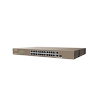 Tenda TEF1126P-24-410W - PoE AT Switch 370Watt, 24xRJ45 10/100 Mbps PoE, 2x Gigabit Uplink RJ45/SFP, Fanless, Kov