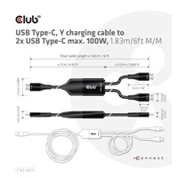 Club3D nabíjecí kabel USB Type-C, Y charging cable to 2x USB Type-C max. 100W, 1.83m/6ft M/M