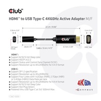 Club3D aktivní adaptér HDMI na USB-C, 4K60Hz, M/F