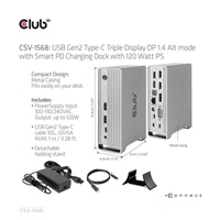 Club3D Dokovací stanice USB-C, Triple Display DP 1.4 Alt mode Displaylink Dynamic PD Charging Dock with 120 Watt PS