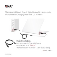 Club3D Dokovací stanice USB-C, Triple Display DP 1.4 Alt mode Displaylink Dynamic PD Charging Dock with 120 Watt PS
