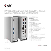 Club3D Dokovací stanice USB-C, Triple Display DP 1.4 Alt mode Displaylink Dynamic PD Charging Dock with 120 Watt PS