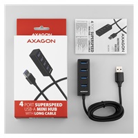 AXAGON HUE-M1AL, 4x USB 3.2 Gen 1 MINI hub, kovový, kabel USB-A 1.2m