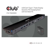 Club3D dokovací stanice USB-C s napájecím adaptérem Triple Display Dynamic PD, 65 W