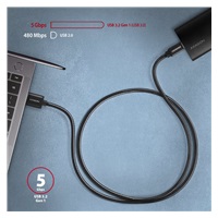 AXAGON BUCM3-AM10AB, SPEED kabel USB-C <-> USB-A, 1m, USB 3.2 Gen 1, 3A, ALU, oplet, černý