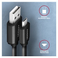 AXAGON BUMM-AM10TB, TWISTER kabel Micro USB <-> USB-A, 0.6m, USB 2.0, 2.4A, ALU, tpe, černý