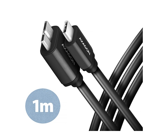 AXAGON BUMM3-CM10AB, SPEED kabel Micro-B USB <-> USB-C, 1m, USB 3.2 Gen 1, 3A, ALU, tpe, černý