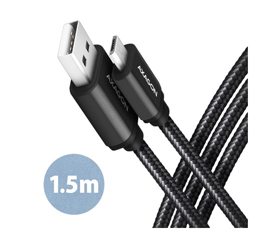AXAGON BUMM-AM15AB, HQ kabel Micro USB <-> USB-A, 1.5m, USB 2.0, 2.4A, ALU, oplet, černý