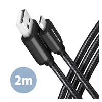AXAGON BUMM-AM20AB, HQ kabel Micro USB <-> USB-A, 2m, USB 2.0, 2.4A, ALU, oplet, černý
