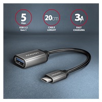 AXAGON RUCM-AFAC, kabelová redukce USB-C (M) <-> USB-A (F), 20cm, USB 3.2 Gen 1, 3A, ALU