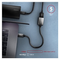 AXAGON RUCM-AFAC, kabelová redukce USB-C (M) <-> USB-A (F), 20cm, USB 3.2 Gen 1, 3A, ALU