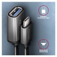 AXAGON RUCM-AFAC, kabelová redukce USB-C (M) <-> USB-A (F), 20cm, USB 3.2 Gen 1, 3A, ALU