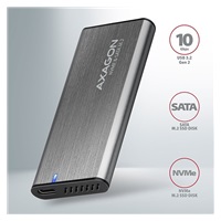 AXAGON EEM2-SG2, USB-C 3.2 Gen 2 - M.2 NVMe & SATA SSD kovový RAW box, bezšroubkový, stříbrný