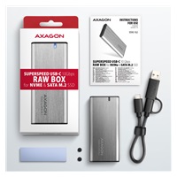 AXAGON EEM2-SG2, USB-C 3.2 Gen 2 - M.2 NVMe & SATA SSD kovový RAW box, bezšroubkový, stříbrný