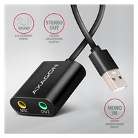 AXAGON ADA-12, USB 2.0 - externí zvuková karta, 48kHz/16-bit stereo, kovová, kabel USB-A 15 cm